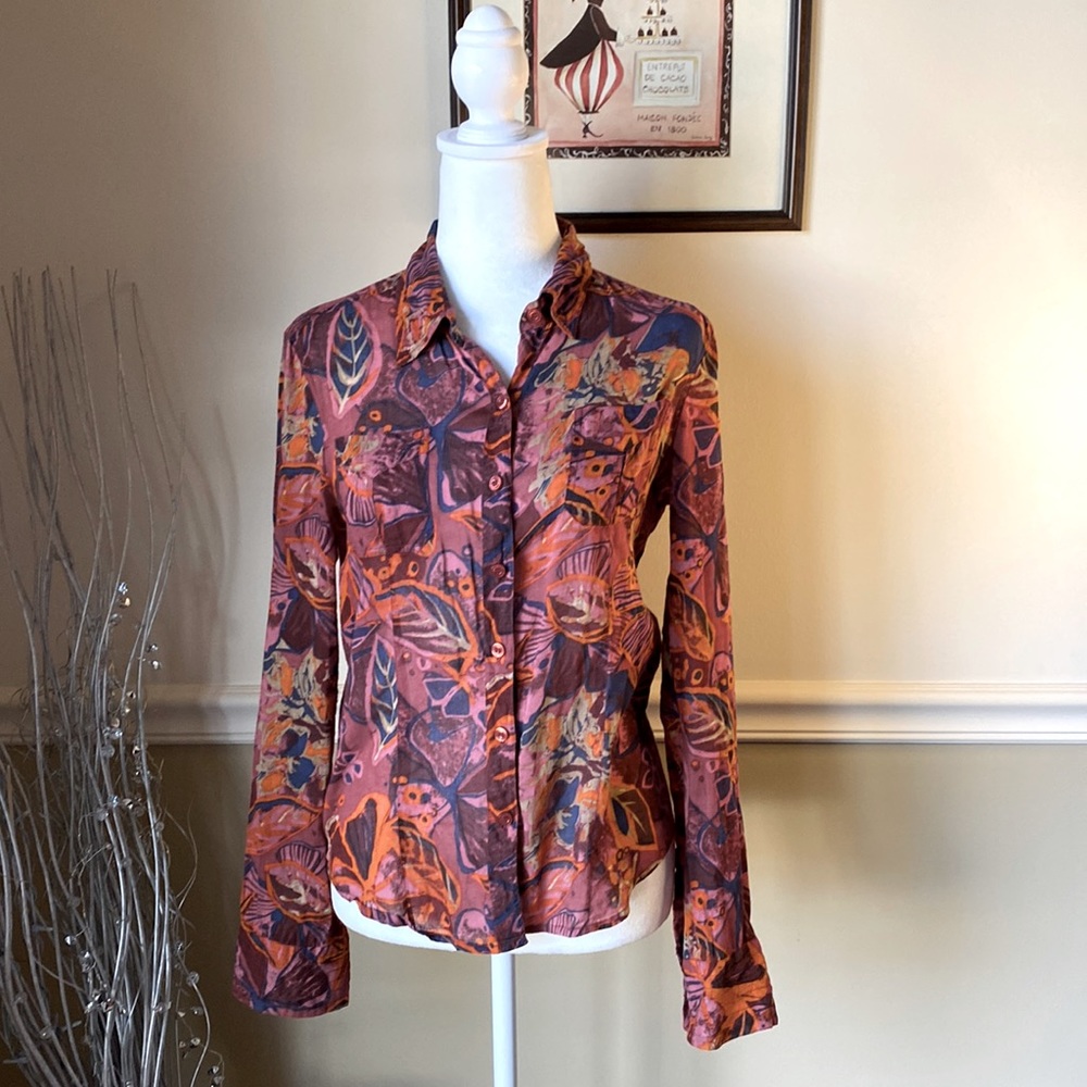 DKNY Floral Button Down Blouse, Medium